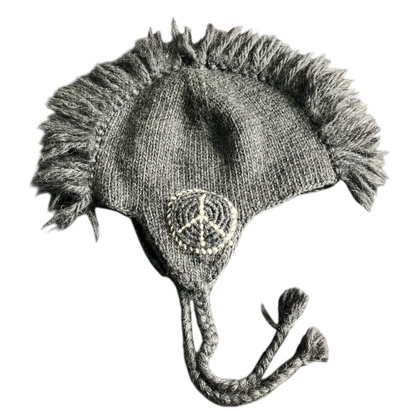Nirvanna Designs Hand Knit Gray Peace‎ Sign Mohawk Hat main image 4